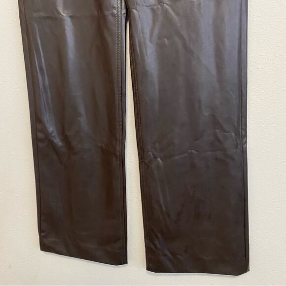 A.L.C. Vegan Leather Wide Leg Pants Brown Size 6 Career Faux Leather - Picture 6 of 9